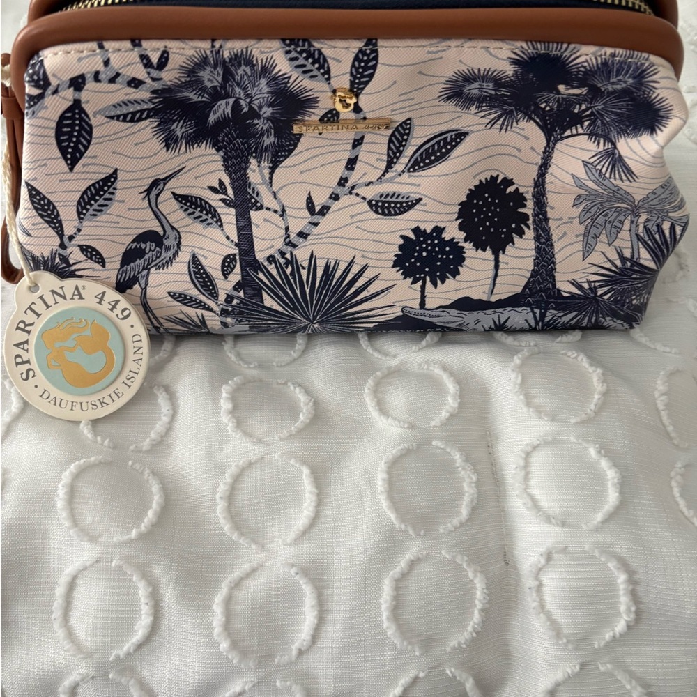 Spartina 449 Blue and Tan Floral Cosmetic Bags